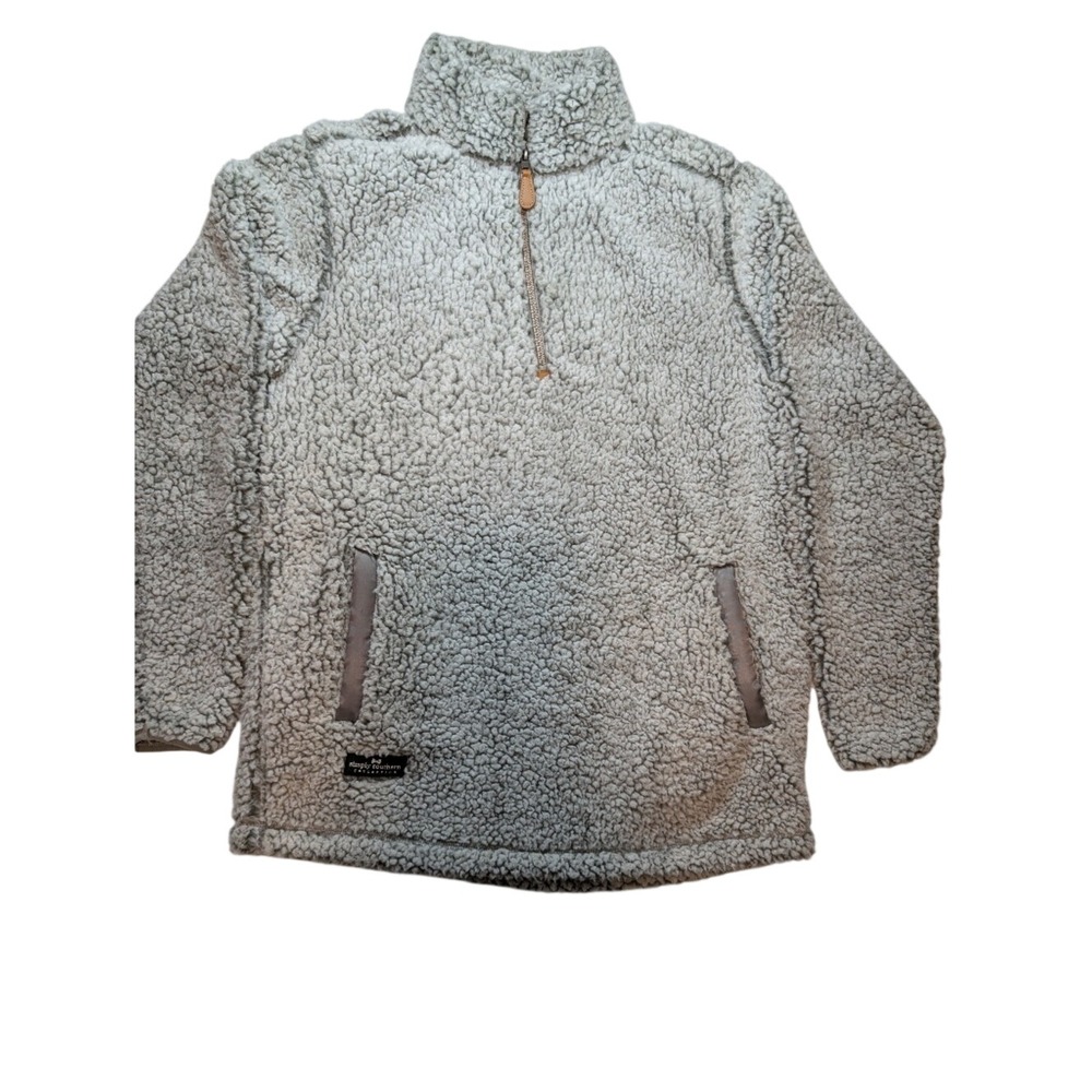 Simply Southern Sherpa Pullover Women Small Grey Quarter Zip Fleece‎ Jacket